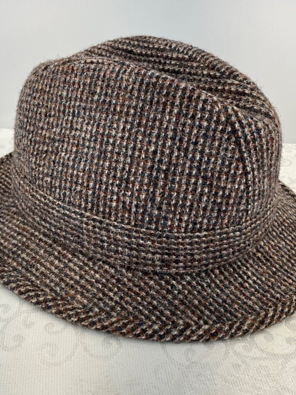 Harris Tweed Brown Tweed‎ Fedora100% Wool 7 1/8 Made in Scotland